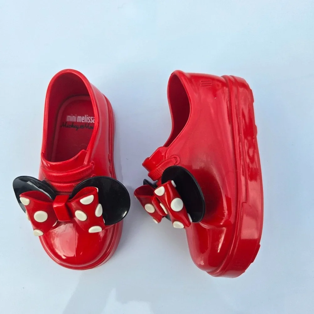 Mickey Mouse Jelly Shoes Girl Kid 3D Bowknot Loafer Minnie Mouse Rain Boot (US6)